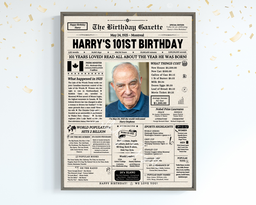 101st Birthday Newspaper Customized Canada