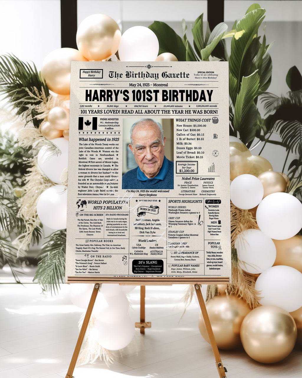 101st Birthday Newspaper Customized Canada