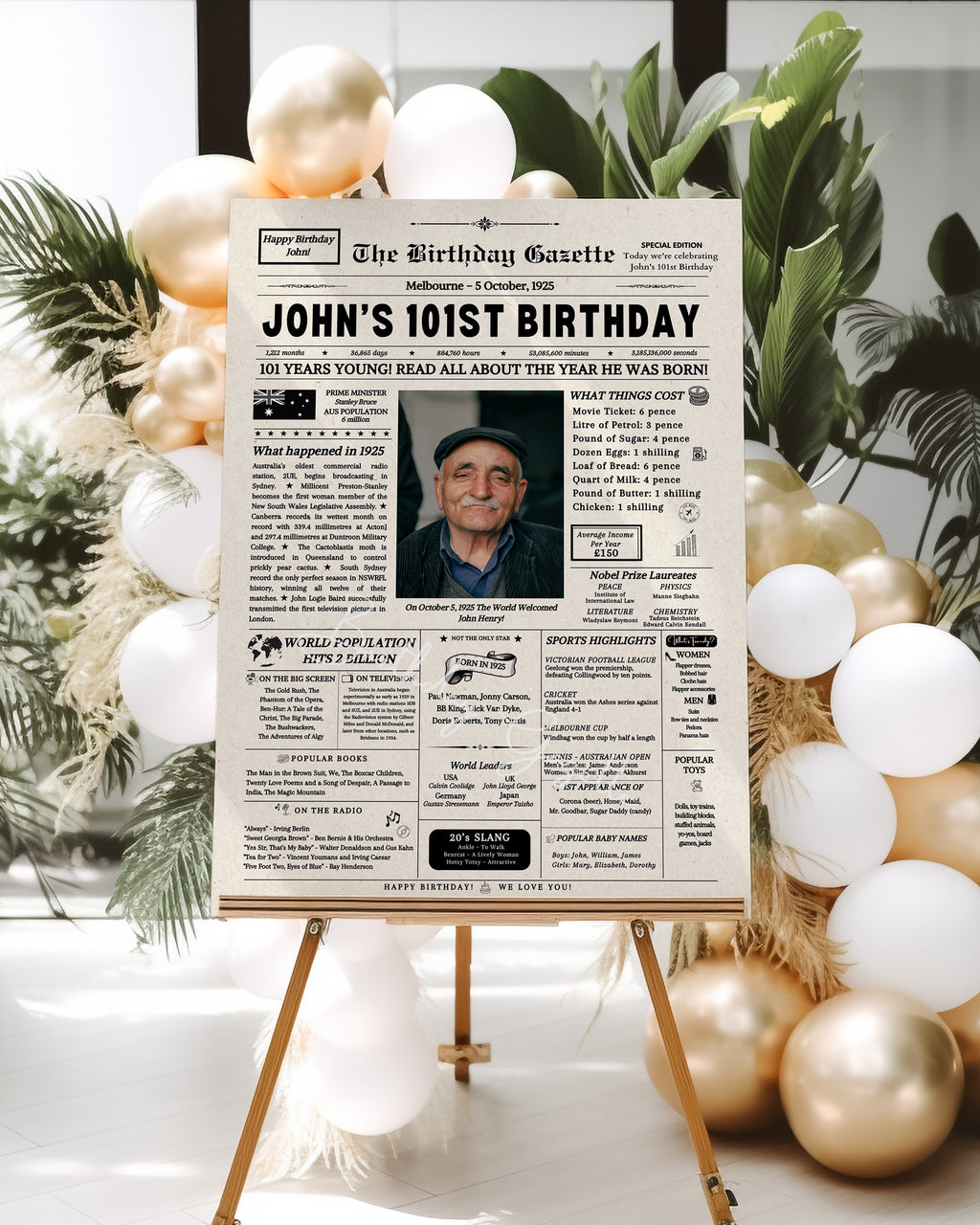 101st Birthday Newspaper Customized Australia