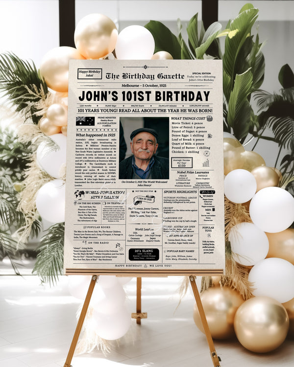 101st Birthday Newspaper Customized Australia