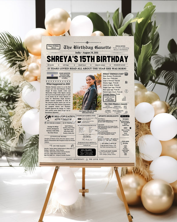 15th Birthday Newspaper Customized India