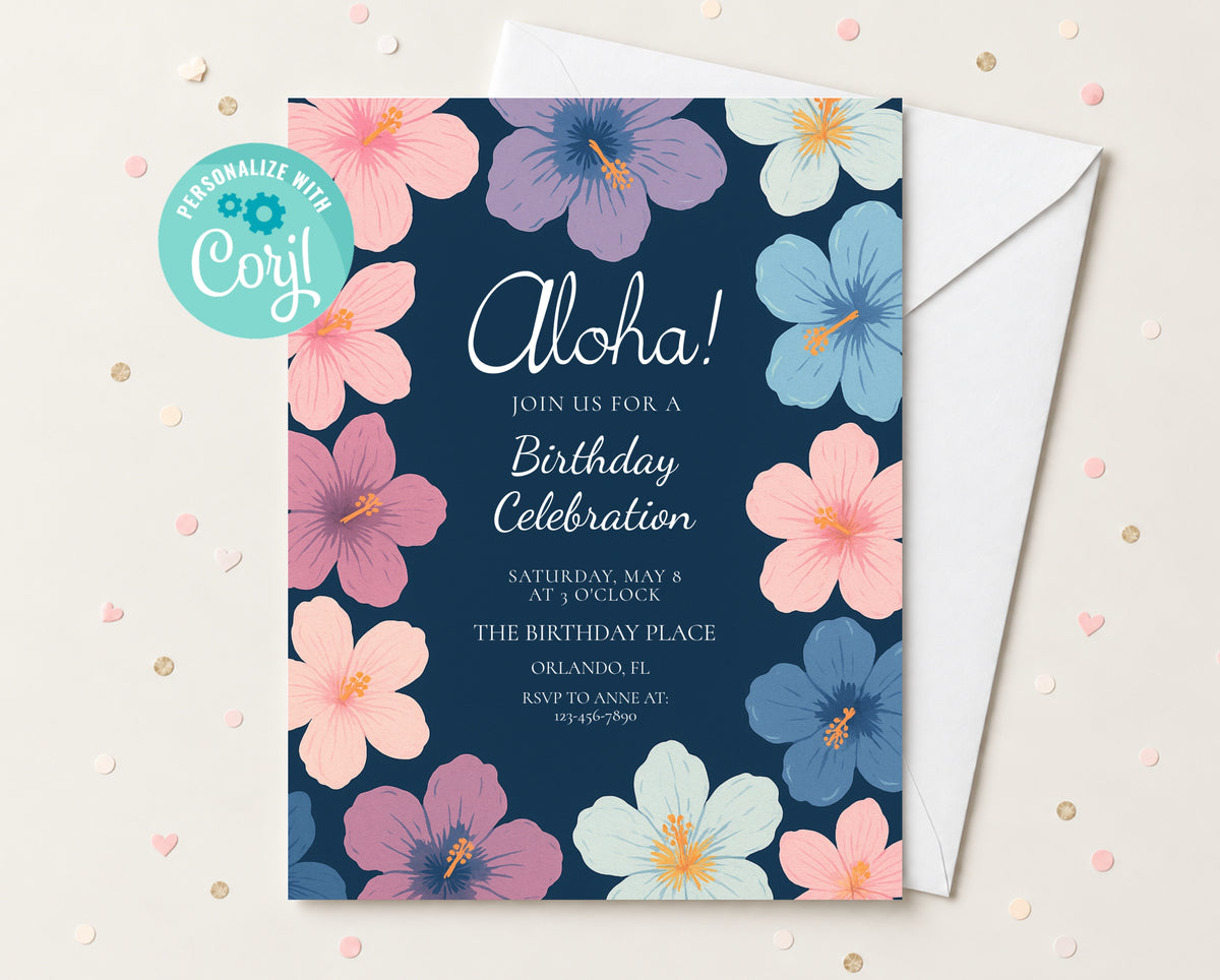 Tropical Hibiscus Birthday Invitation Main image