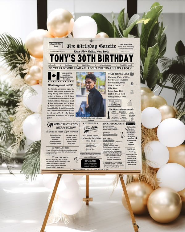 30th Birthday Newspaper Customized Canada