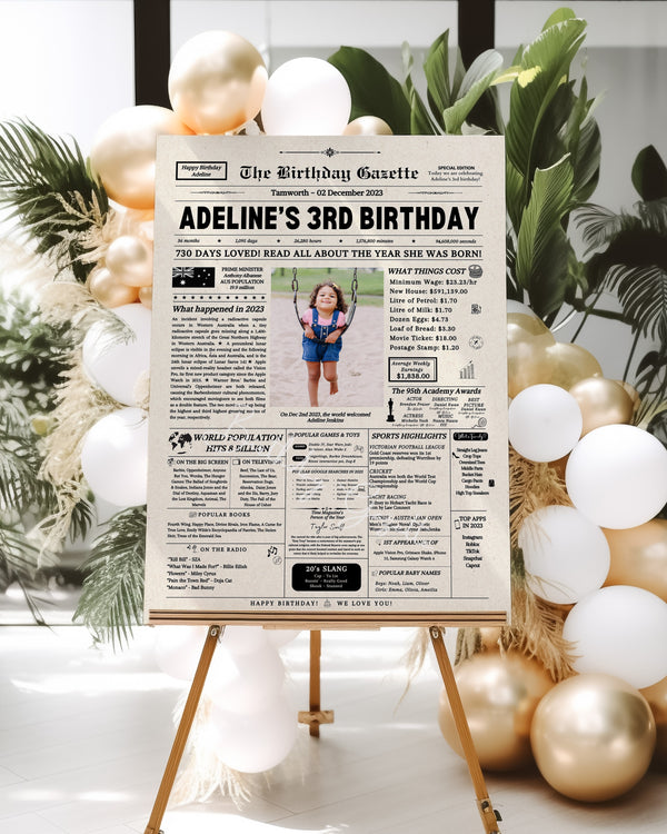 3rd Birthday Newspaper Customized Australia
