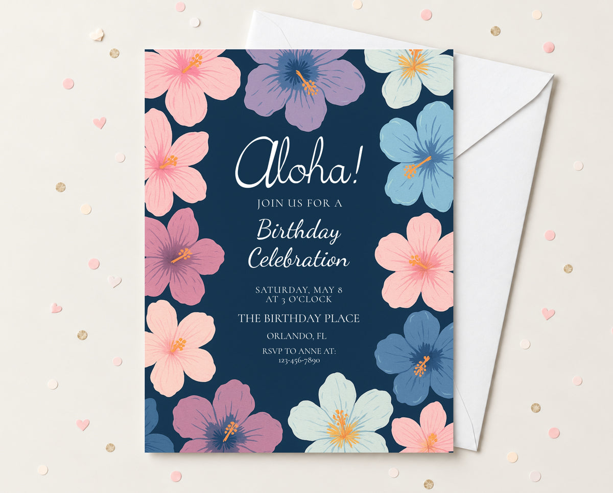 Tropical Hibiscus Birthday Invitation