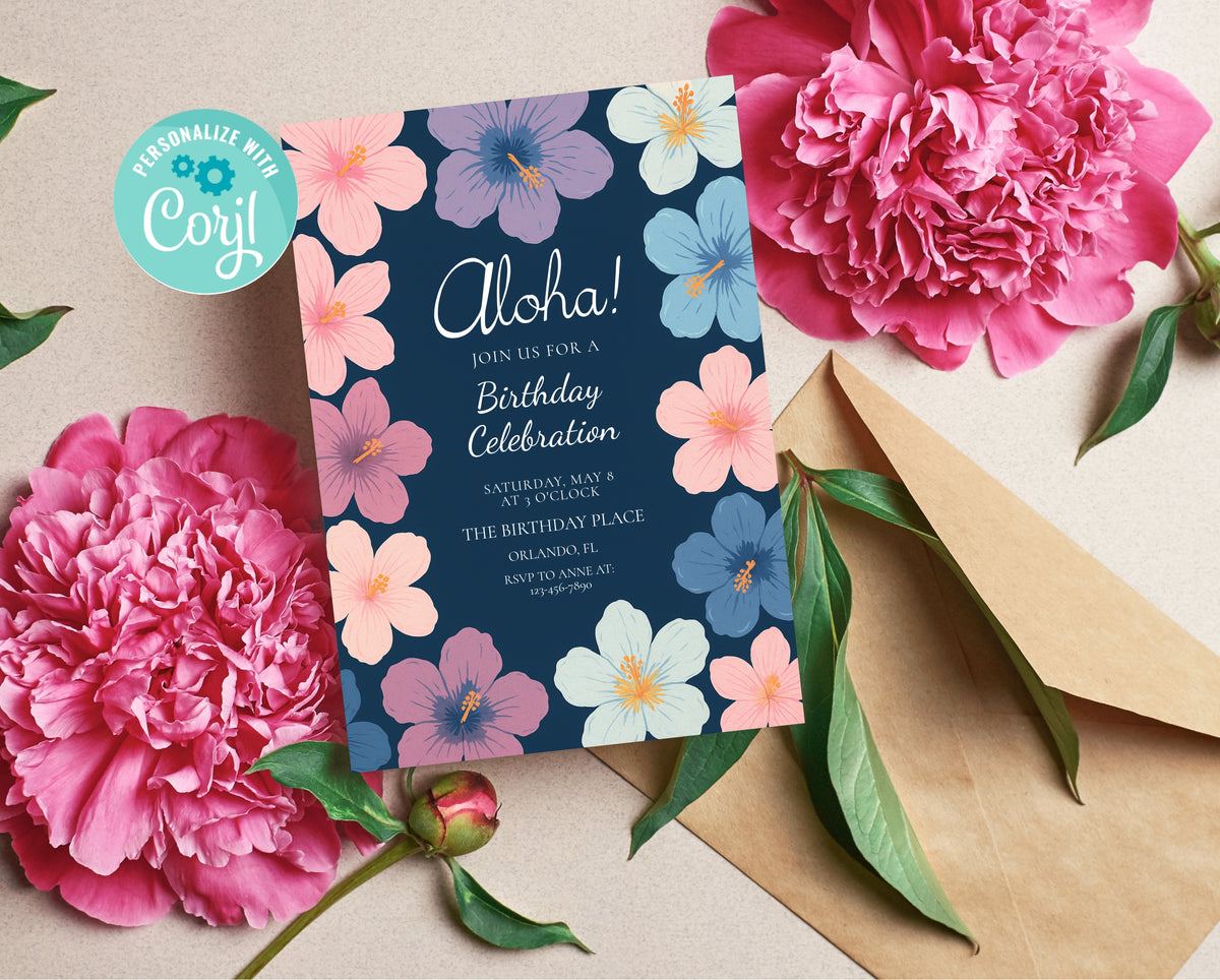 Tropical Hibiscus Birthday Invitation