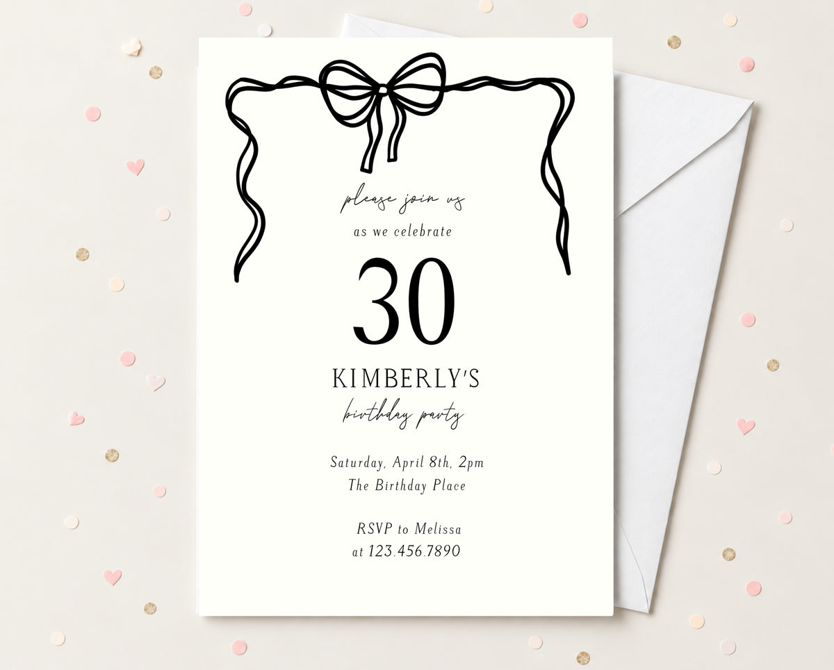 Black Bow Birthday Invitation