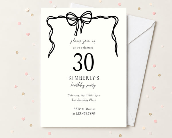 Black Bow Birthday Invitation