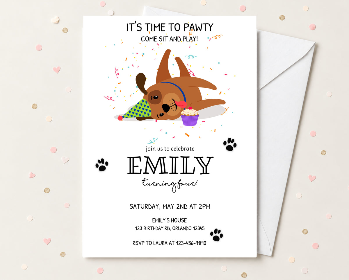 Time To Pawty Puppy Birthday Invitation Main image