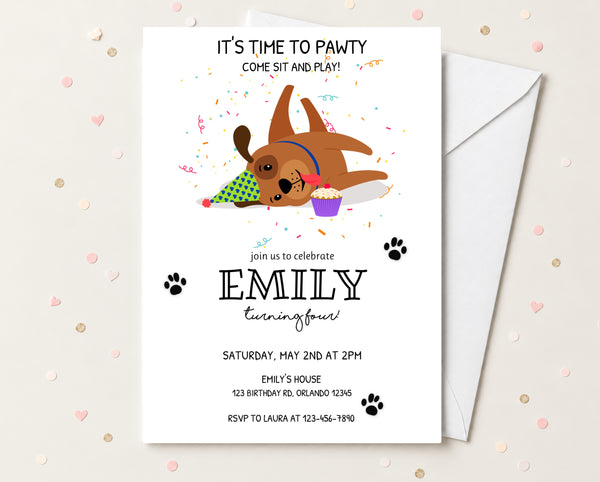 Time To Pawty Puppy Birthday Invitation