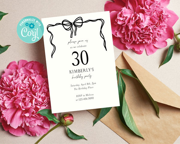 Black Bow Birthday Invitation