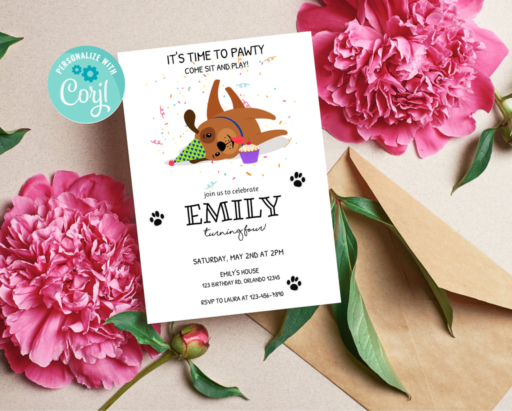 Time To Pawty Puppy Birthday Invitation