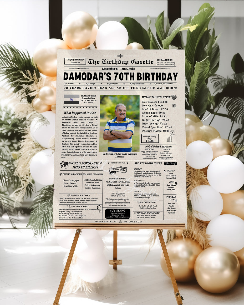 70th Birthday Newspaper Customized India