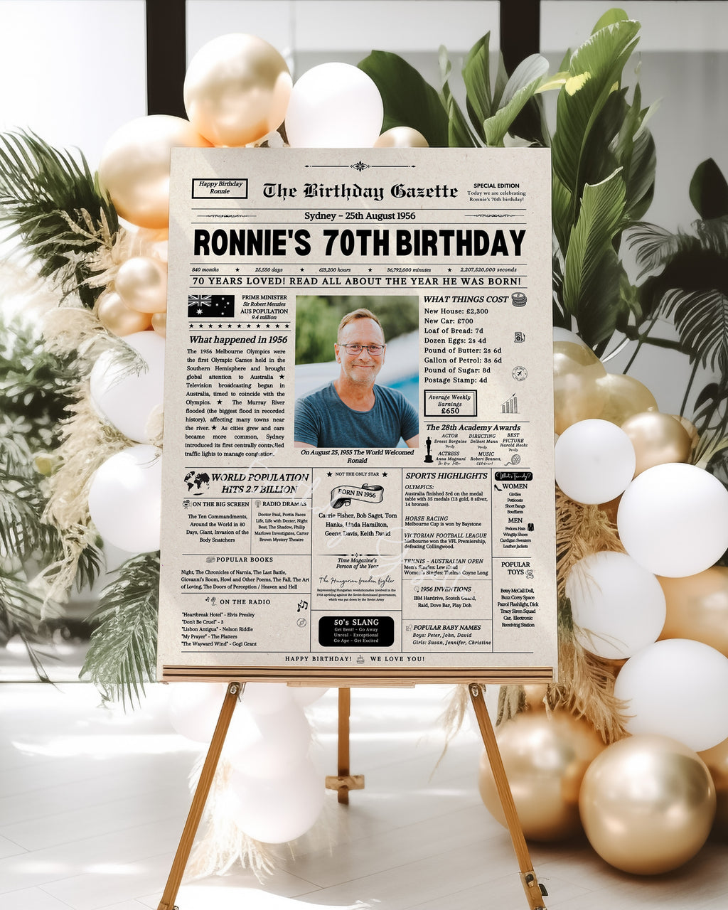 70th Birthday Newspaper Customized Australia