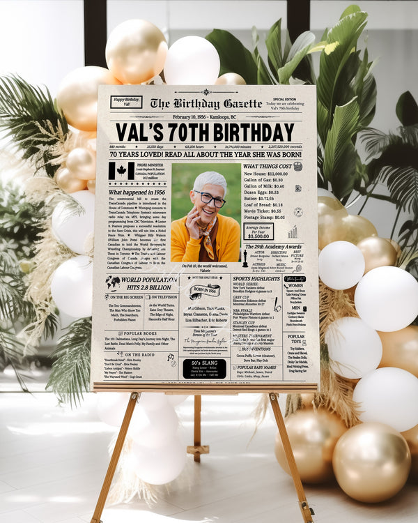 70th Birthday Newspaper Customized Canada