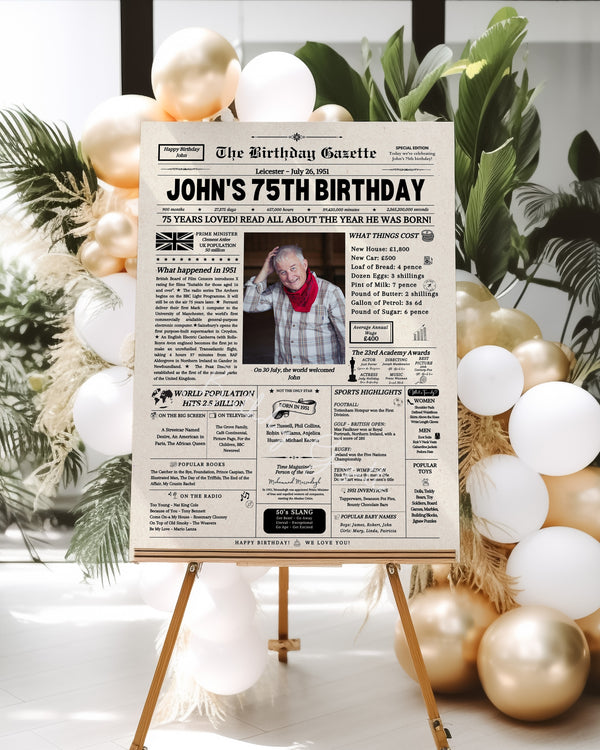 75th Birthday Newspaper Customized UK