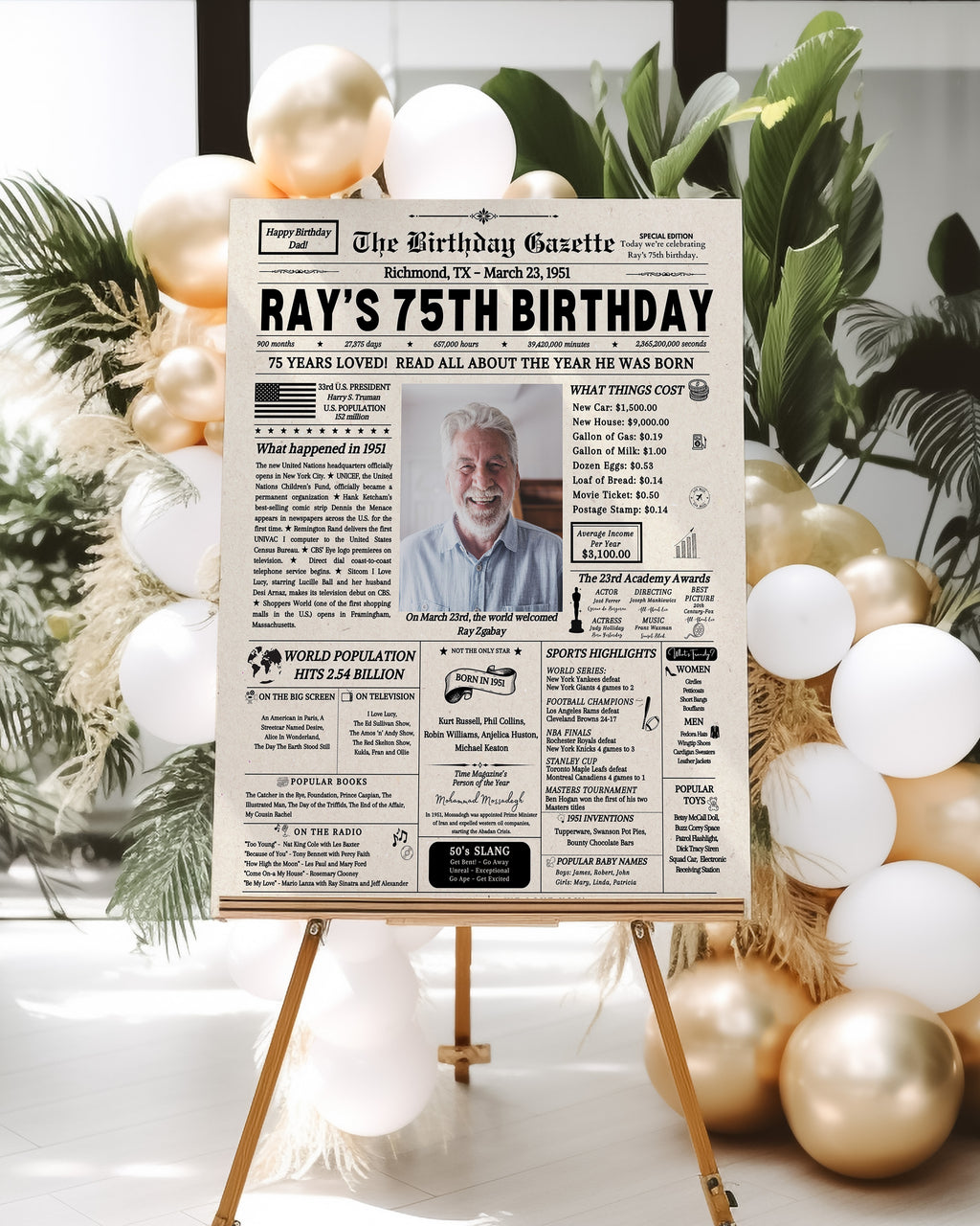 75th Birthday Newspaper Customized USA