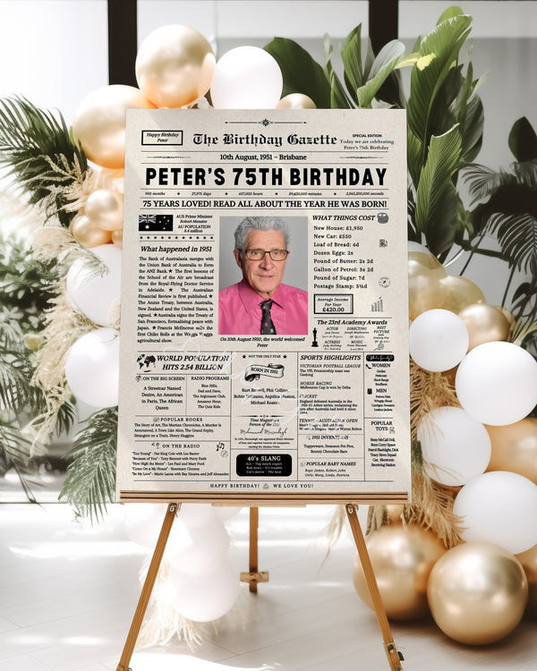 75th Birthday Newspaper Customized Australia