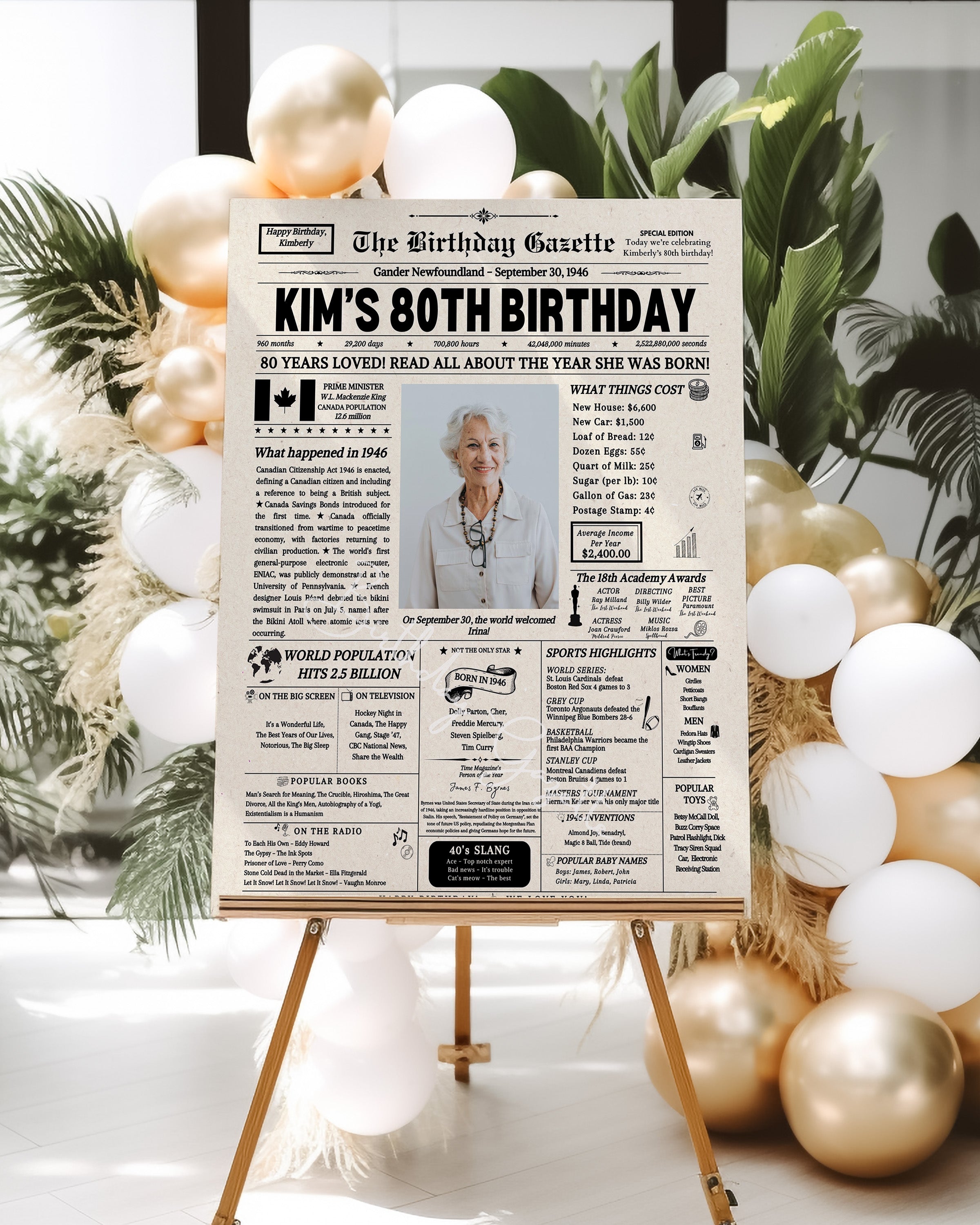 80th Birthday Newspaper Customized Canada Secondary image