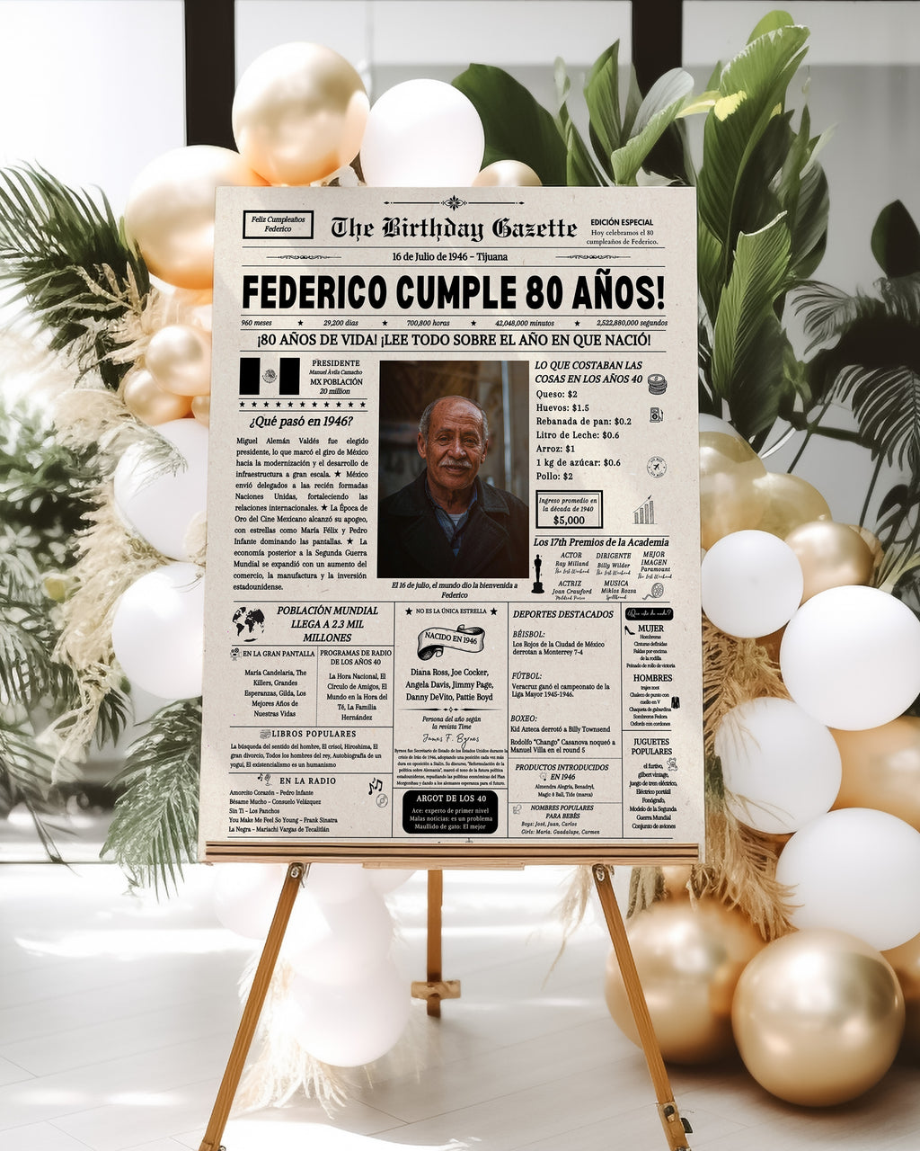 80th Birthday Newspaper Customized Mexico