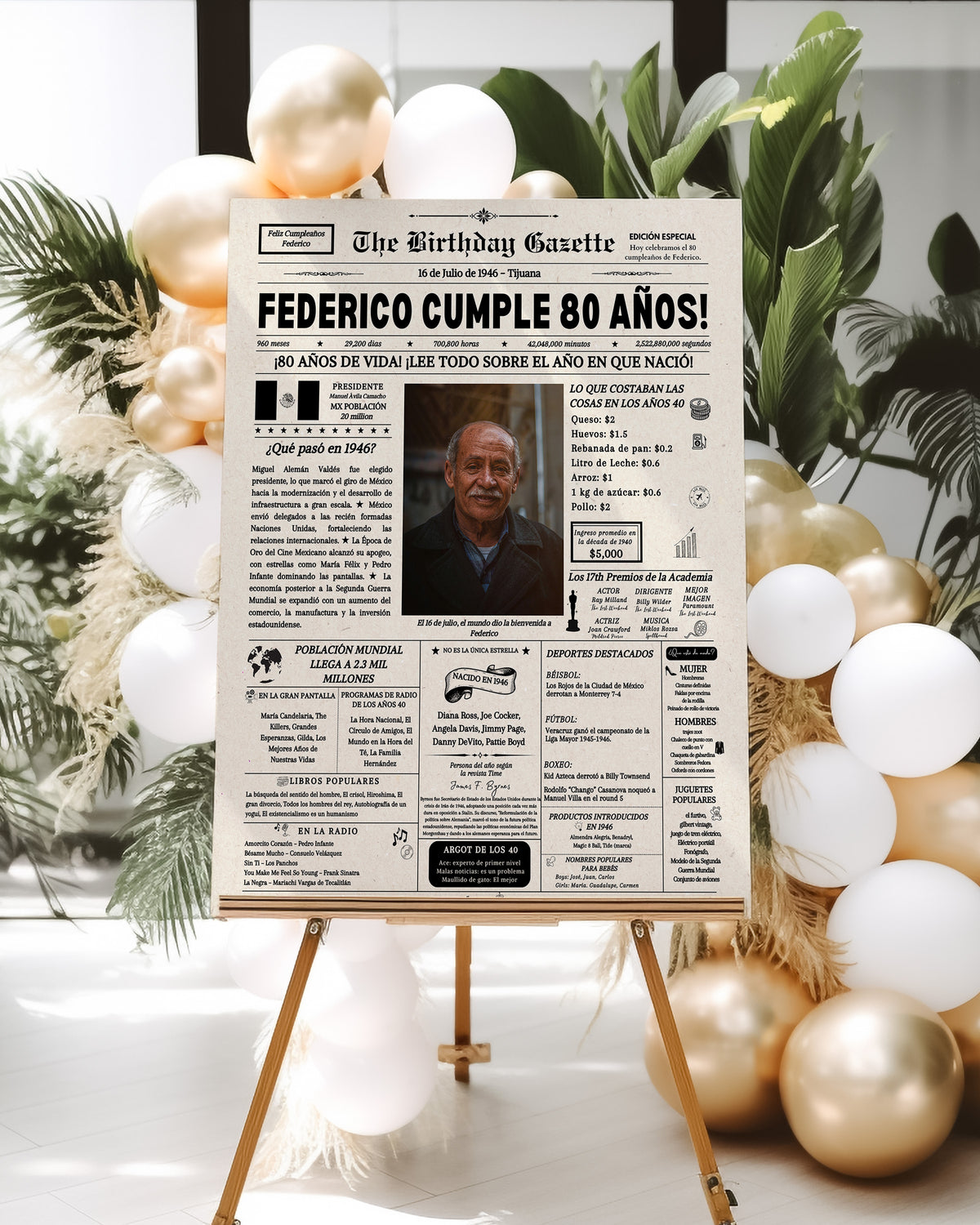 80th Birthday Newspaper Customized Mexico