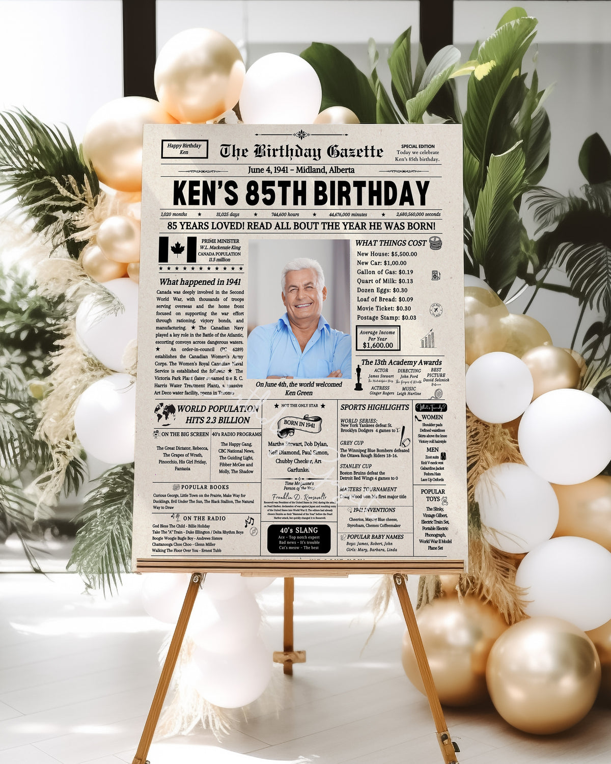 85th Birthday Newspaper Customized Canada