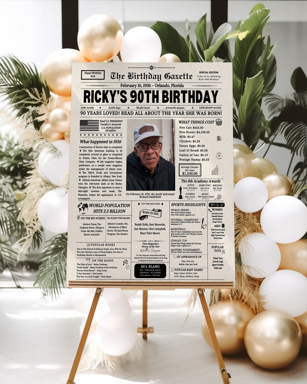 90th Birthday Newspaper Customized USA