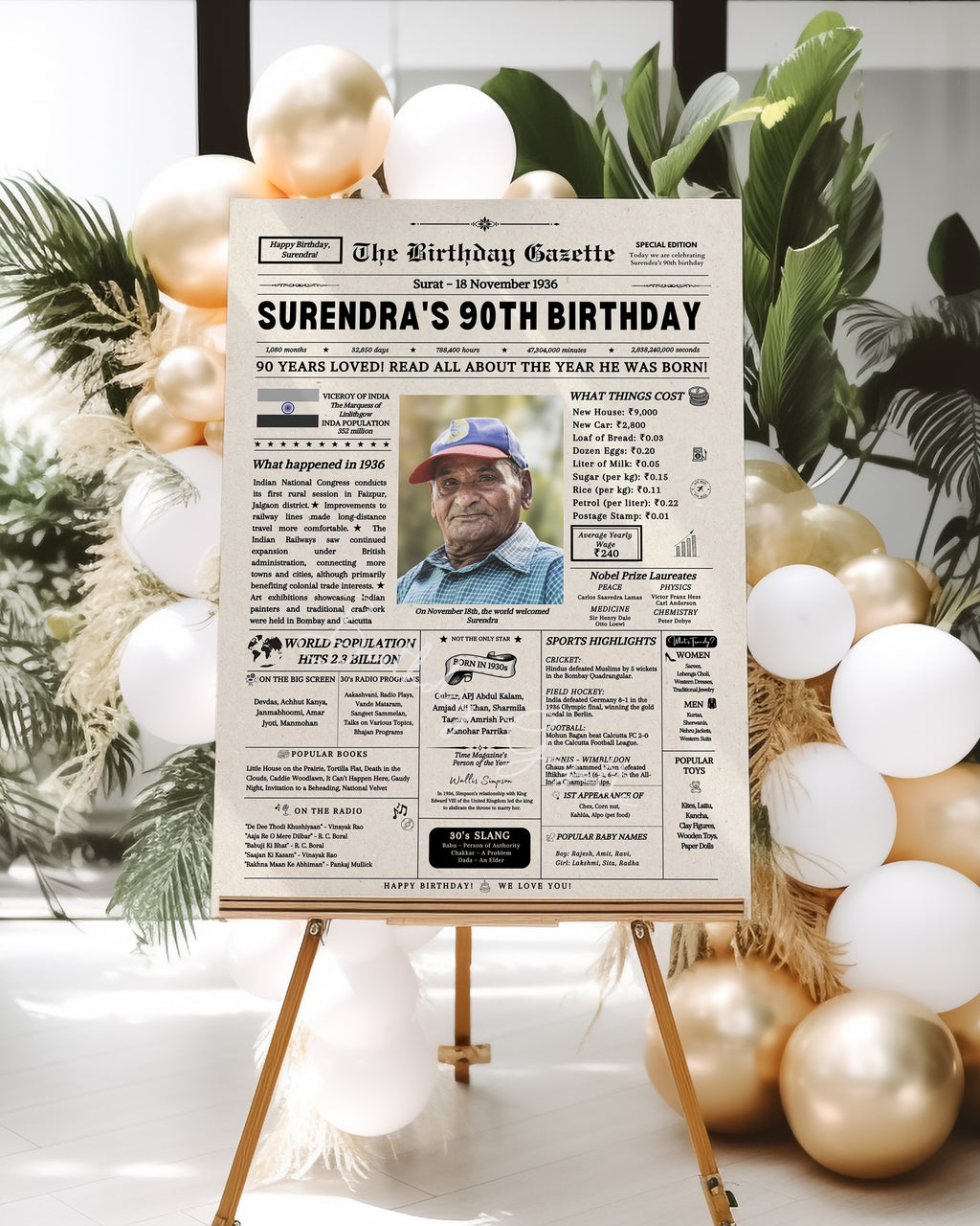 90th Birthday Newspaper Customized India