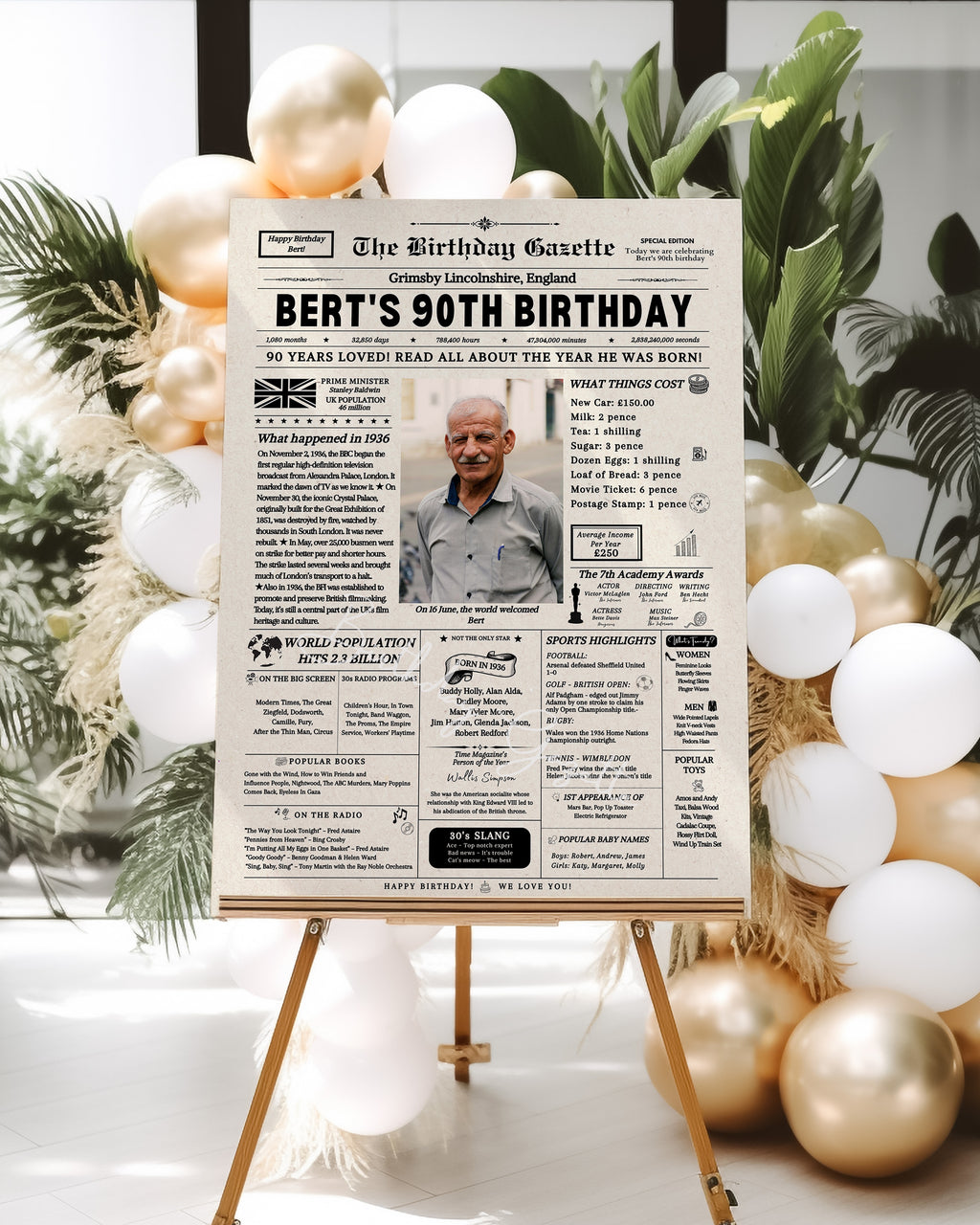 90th Birthday Newspaper Customized UK