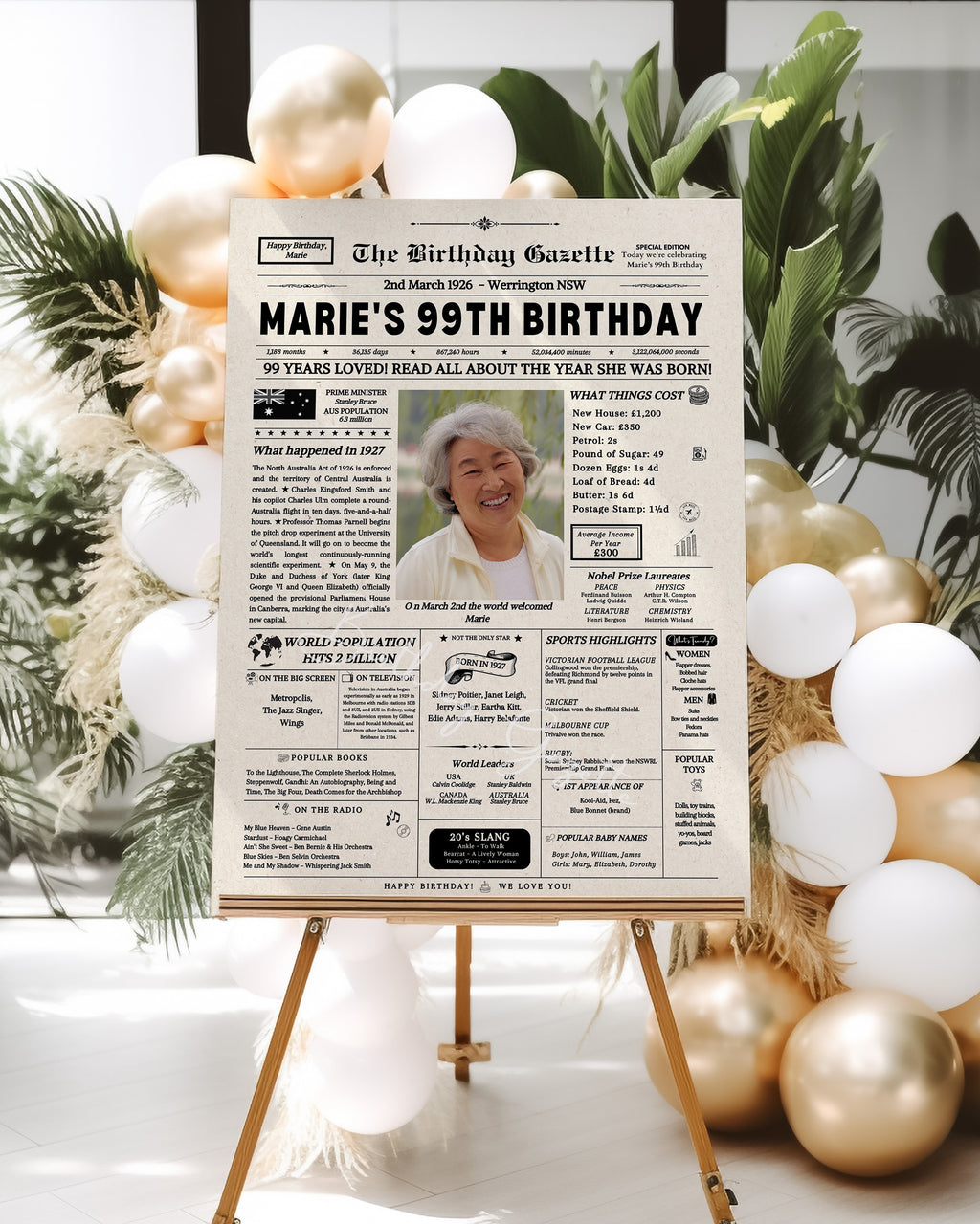 99th Birthday Newspaper Customized Australia