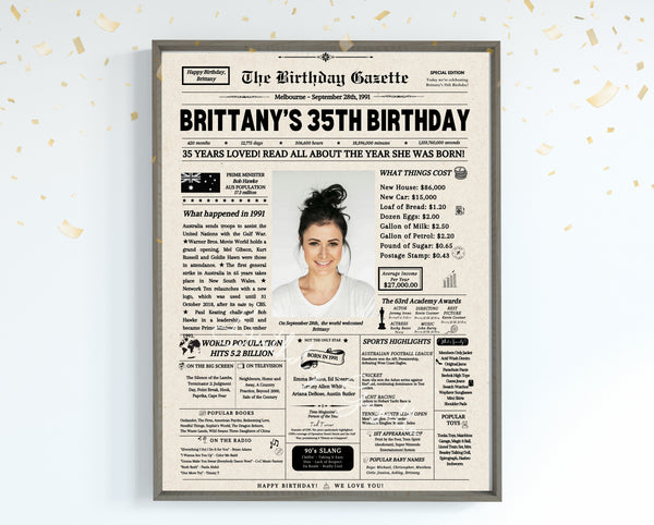 35th Birthday Newspaper Customized Australia