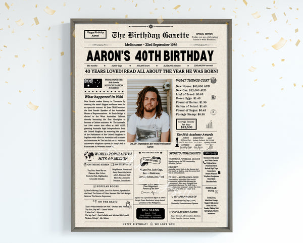40th Birthday Newspaper Customized Australia