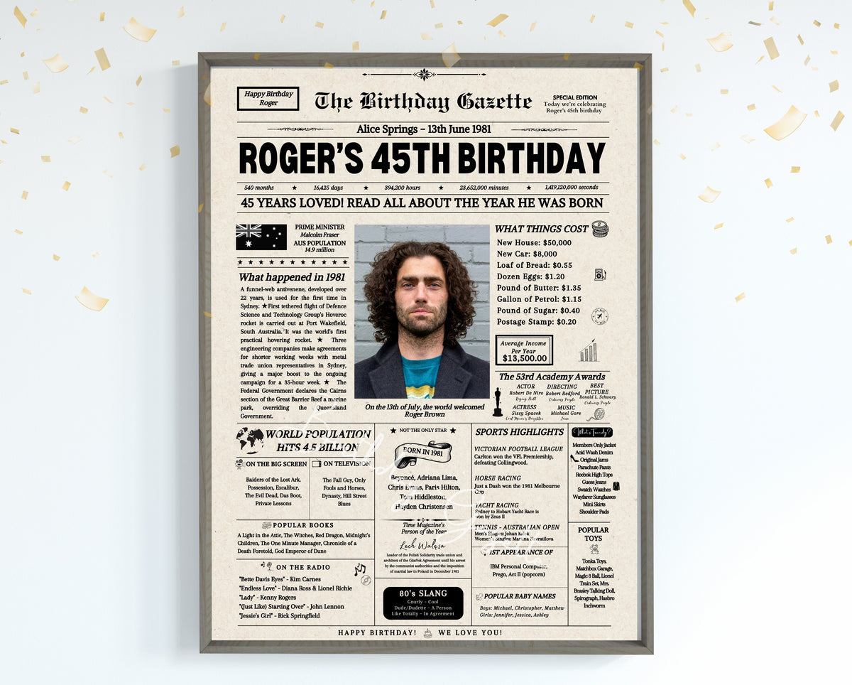 45th Birthday Newspaper Customized Australia