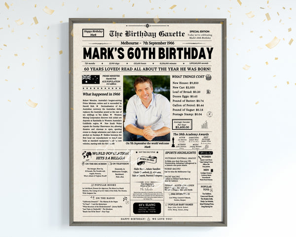 60th Birthday Newspaper Customized Australia