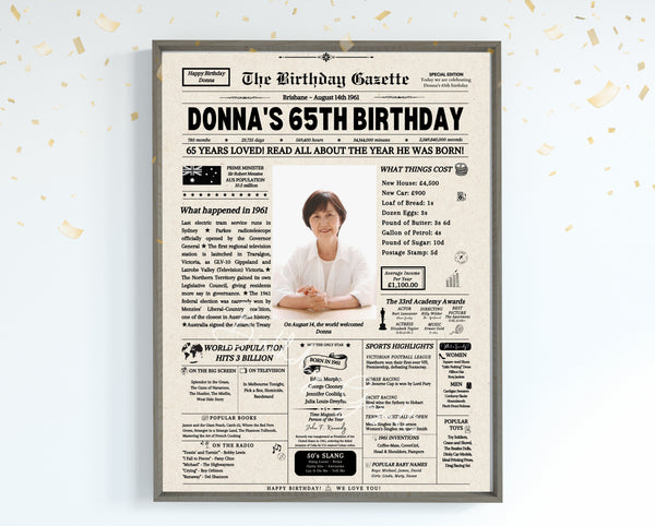 65th Birthday Newspaper Customized Australia