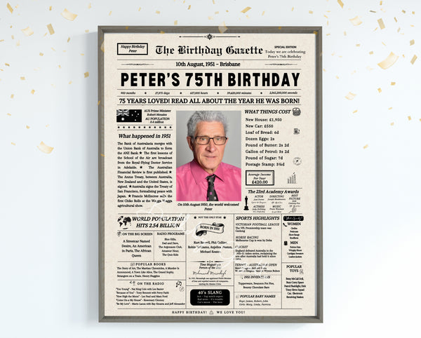 75th Birthday Newspaper Customized Australia