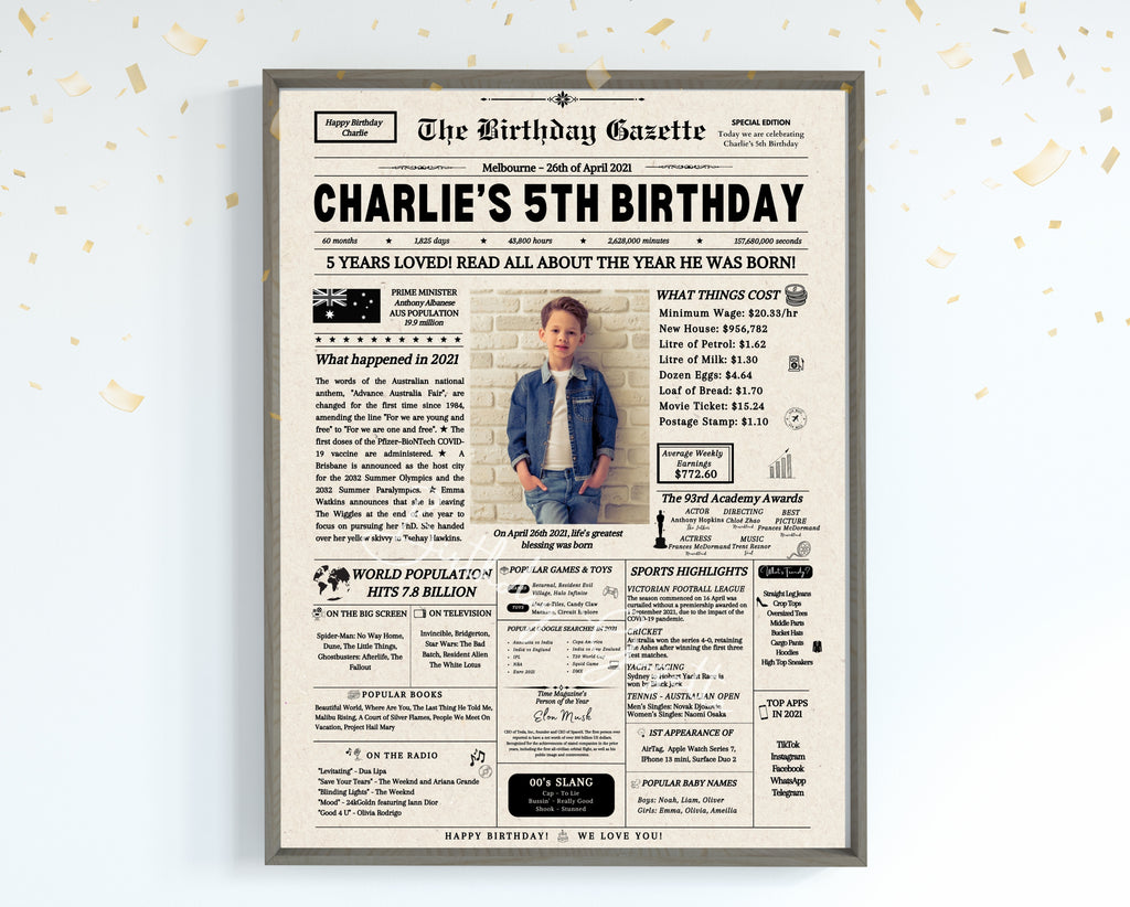 5th Birthday Newspaper Customized Australia