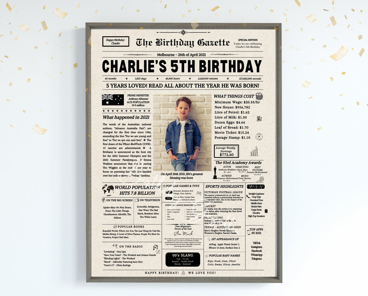 5th Birthday Newspaper Customized Australia