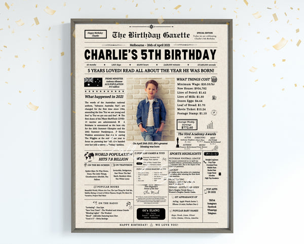 5th Birthday Newspaper Customized Australia