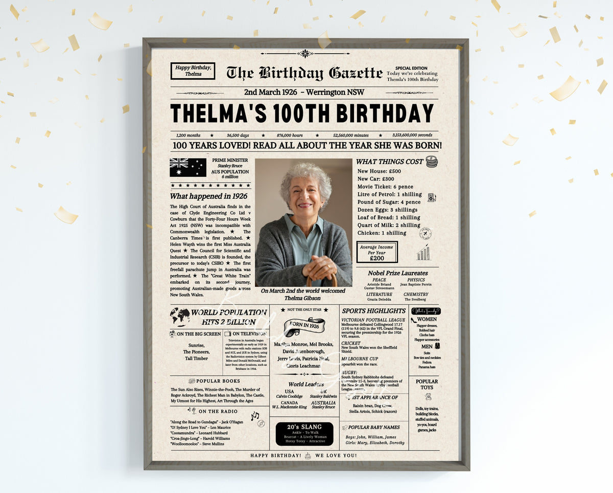 100th Birthday Newspaper Customized Australia Main image