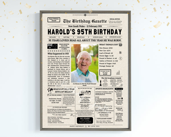95th Birthday Newspaper Customized Australia