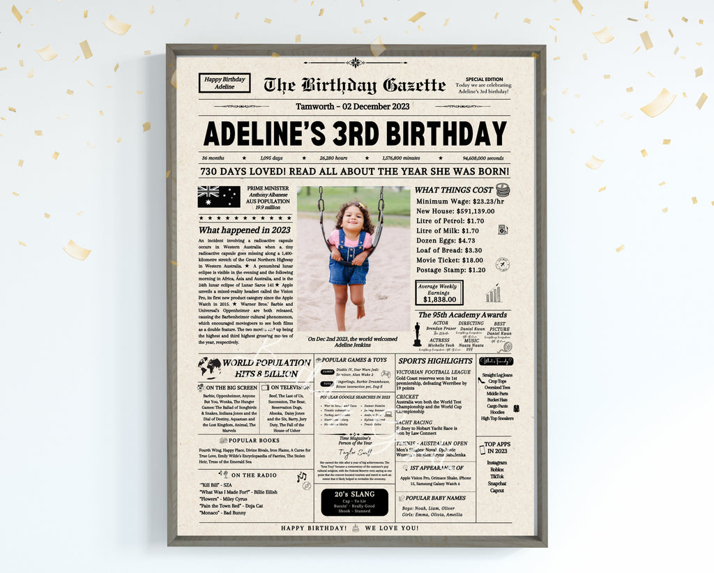 3rd Birthday Newspaper Customized Australia