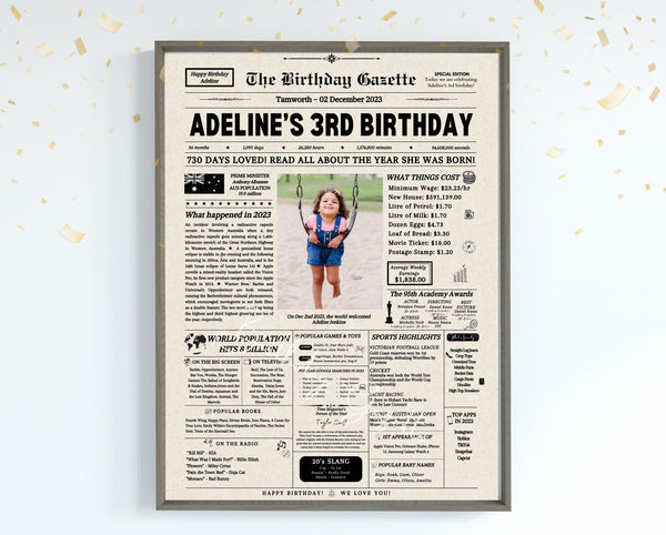 3rd Birthday Newspaper Customized Australia