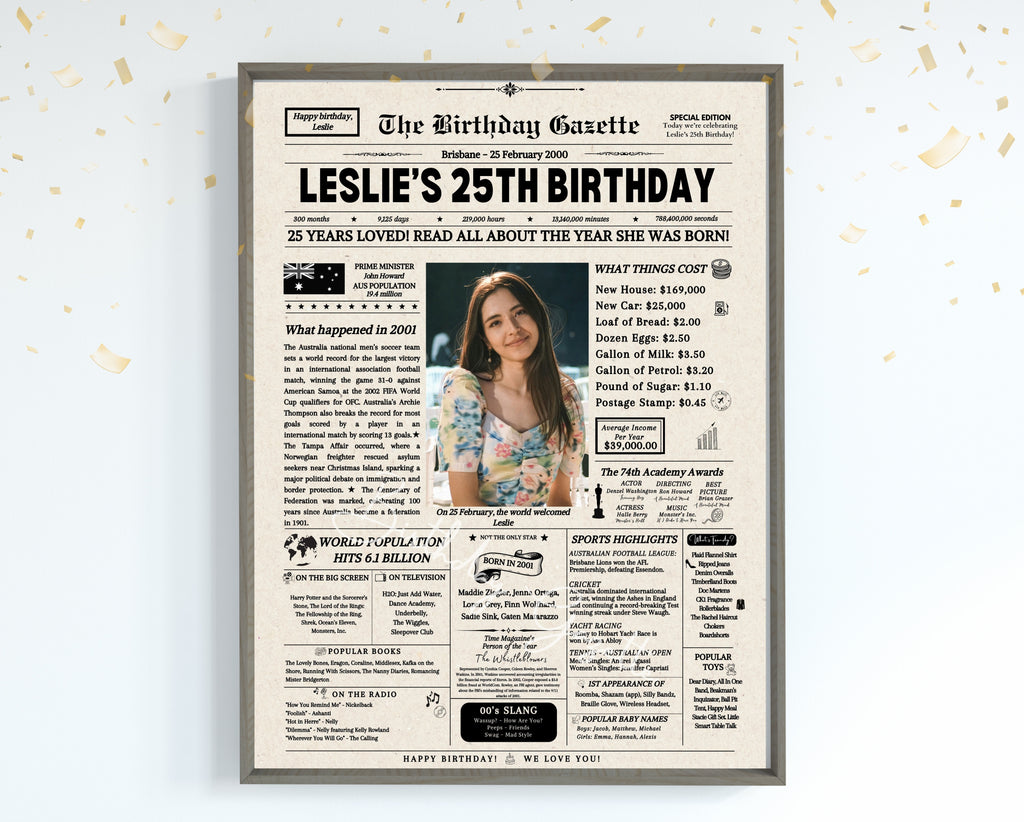 25th Birthday Newspaper Customized Australia