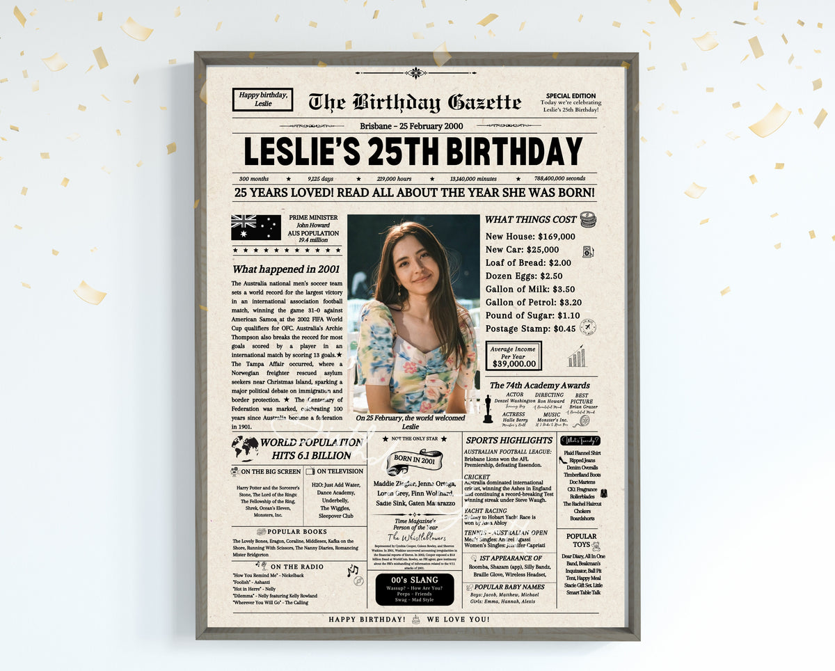 25th Birthday Newspaper Customized Australia