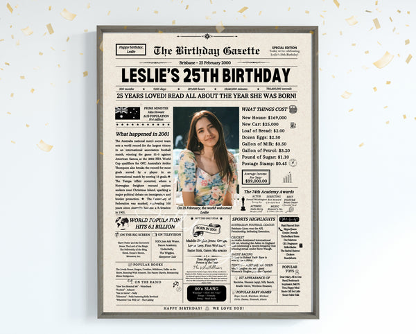 25th Birthday Newspaper Customized Australia