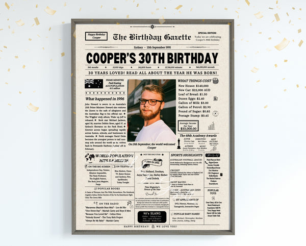 30th Birthday Newspaper Customized Australia