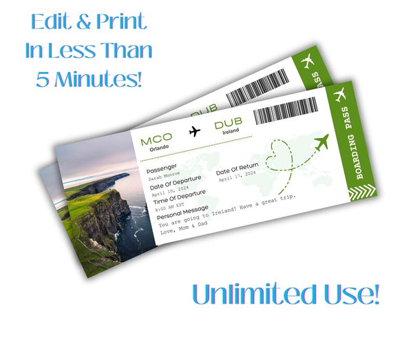 Printable Ireland Boarding Pass Ticket