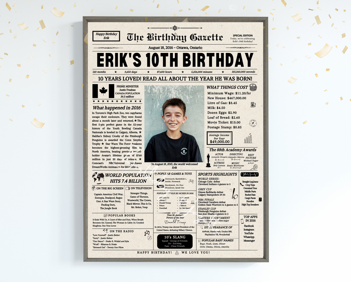 10th Birthday Newspaper Customized Canada
