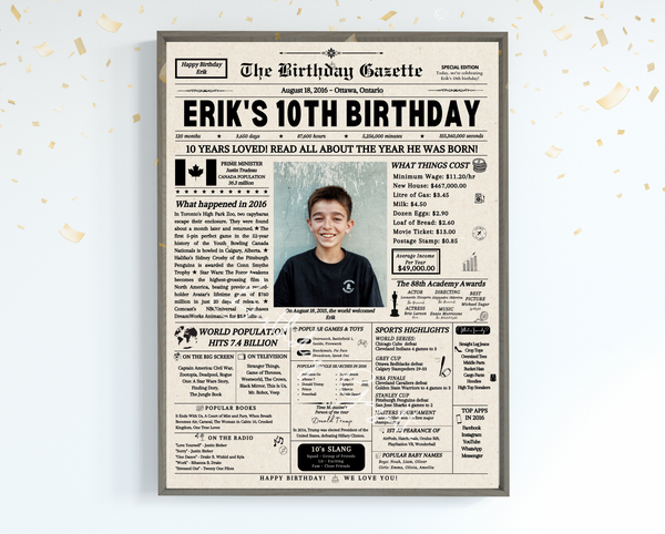 10th Birthday Newspaper Customized Canada